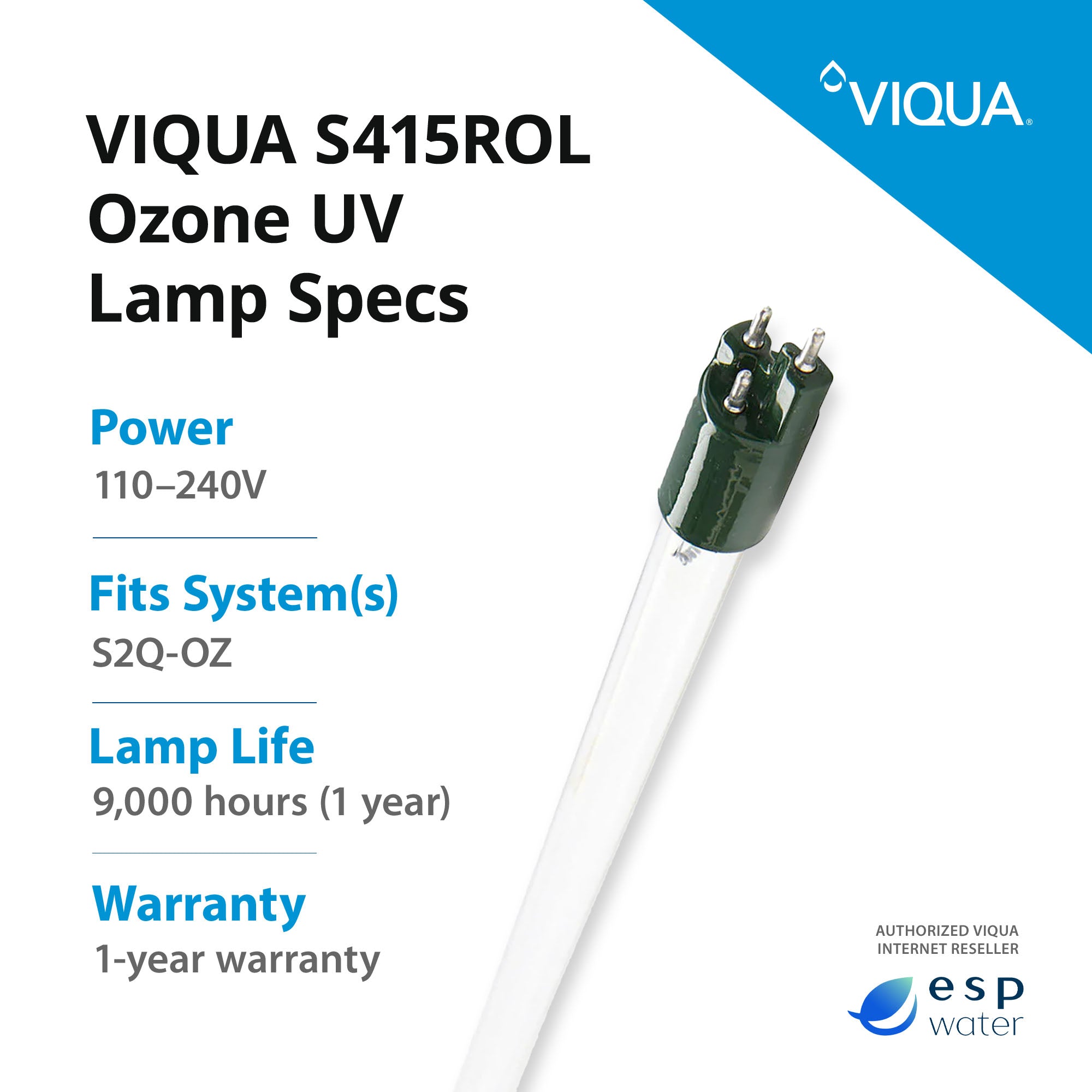 VIQUA S415ROL Ozone UV Lamp for S2Q - OZ system S415ROL - ESP Water
