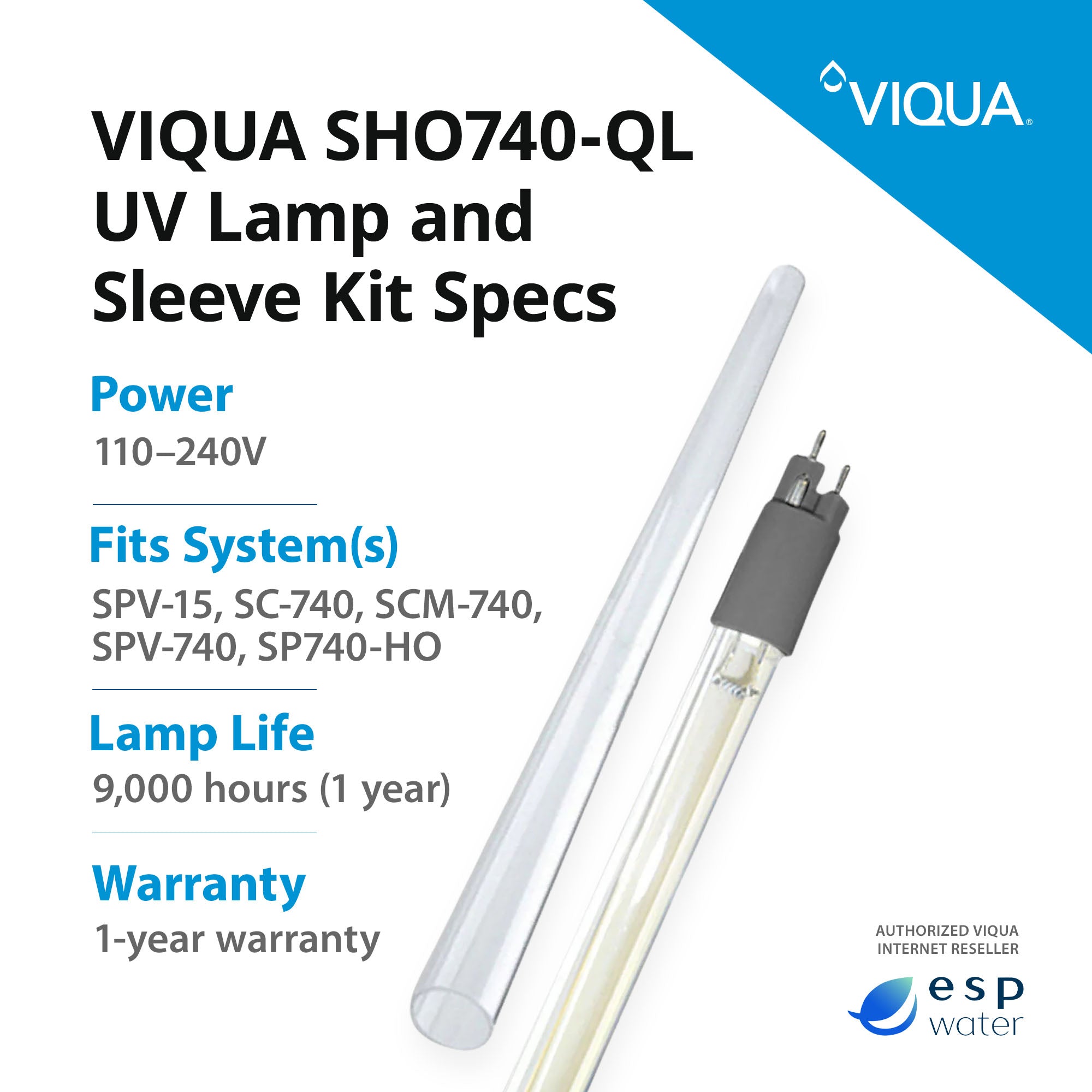 VIQUA SHO740-QL UV lamp and quartz sleeve replacement kit specifications