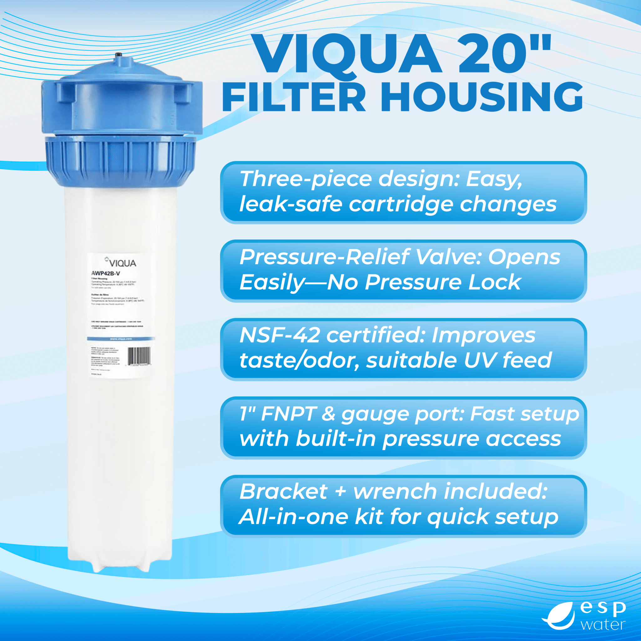 VIQUA 20-inch filter housing for 4.5-inch diameter replacement cartridges