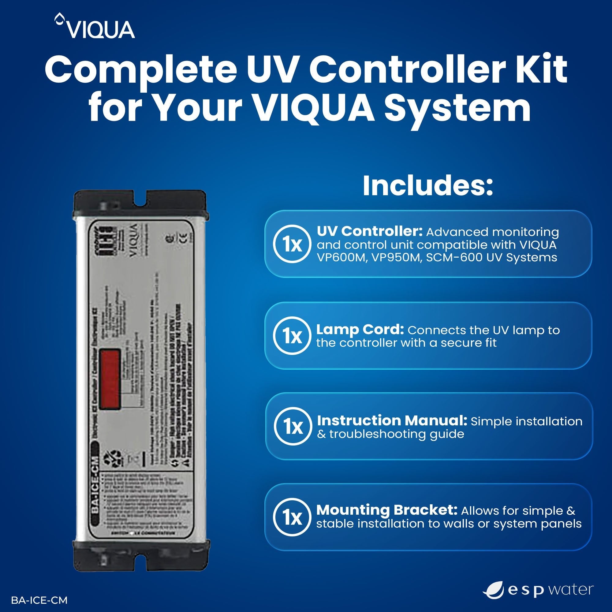 VIQUA BA-ICE-CM UV controller replacement kit contents