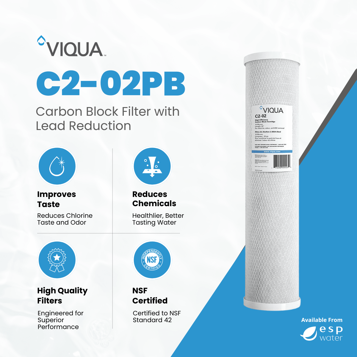 VIQUA C2-02PB carbon block filter benefits for reducing lead, chlorine, taste and odor