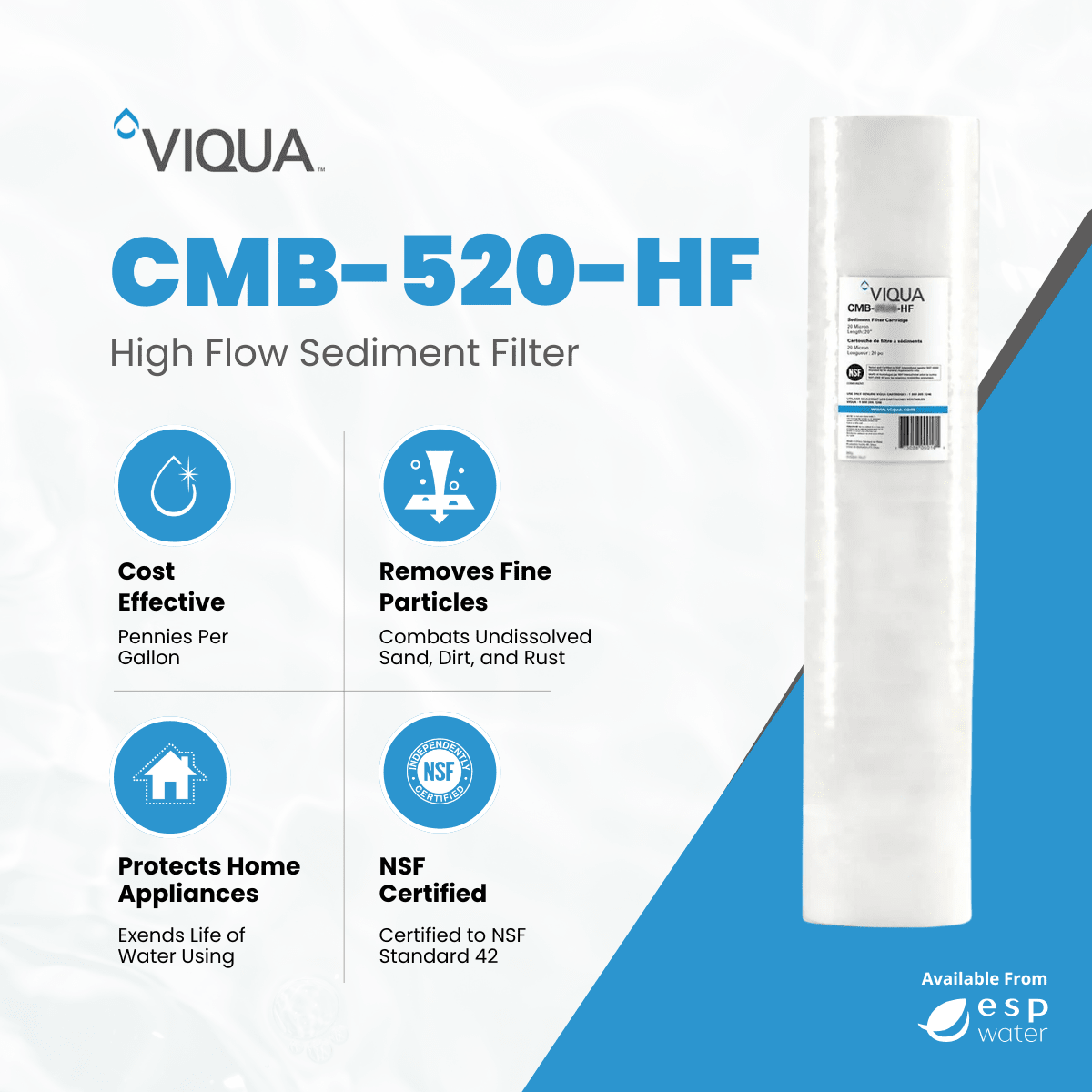 VIQUA CMB-520-HF sediment filter benefits for reducing dirt, rust and sediment before UV treatment