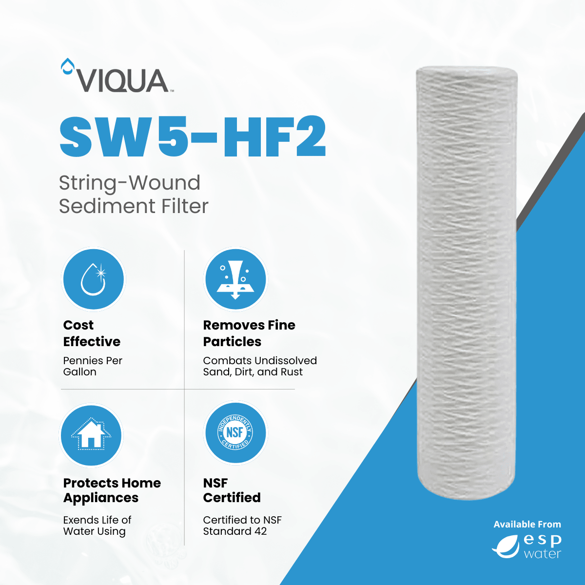 VIQUA SW5 - HF2 String - Wound Sediment Filter 5 Mic 4.5" x 20" SW5-HF2 - ESP Water