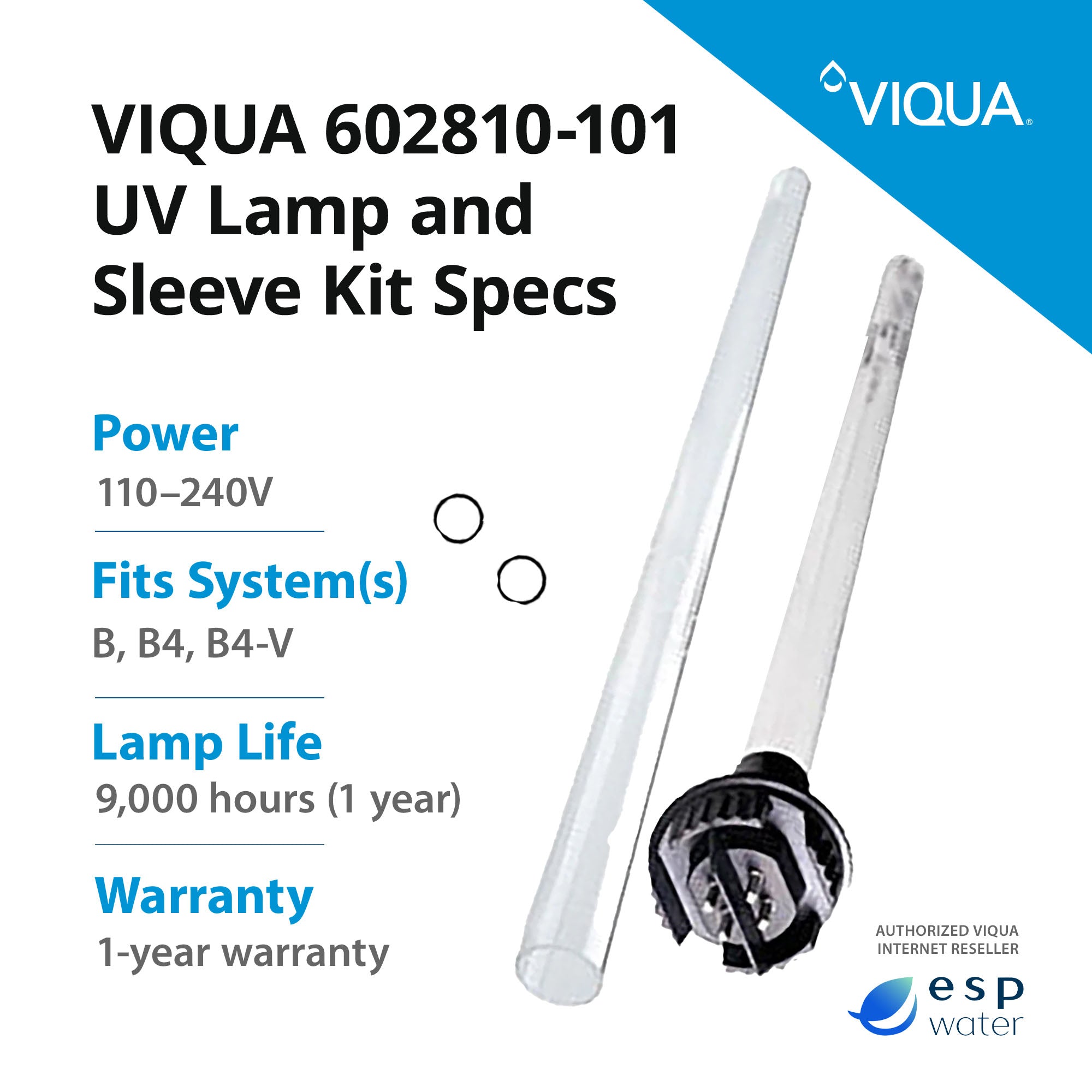 VIQUA 602810-101 UV lamp and quartz sleeve kit specifications