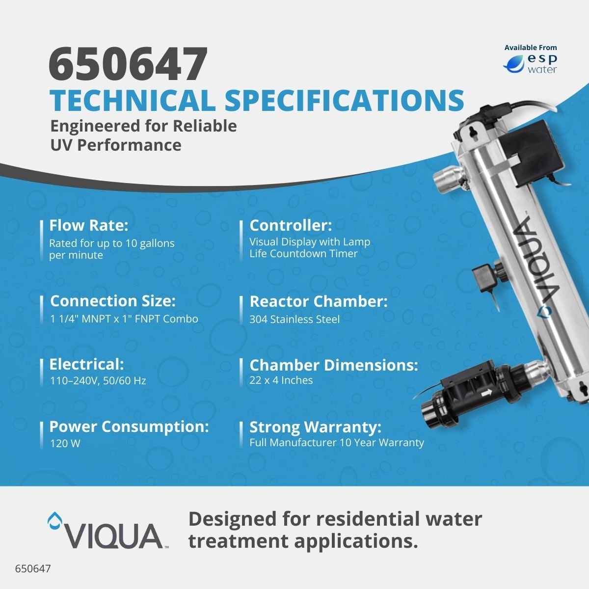 VIQUA PRO10 650647 10 GPM UV system technical specifications