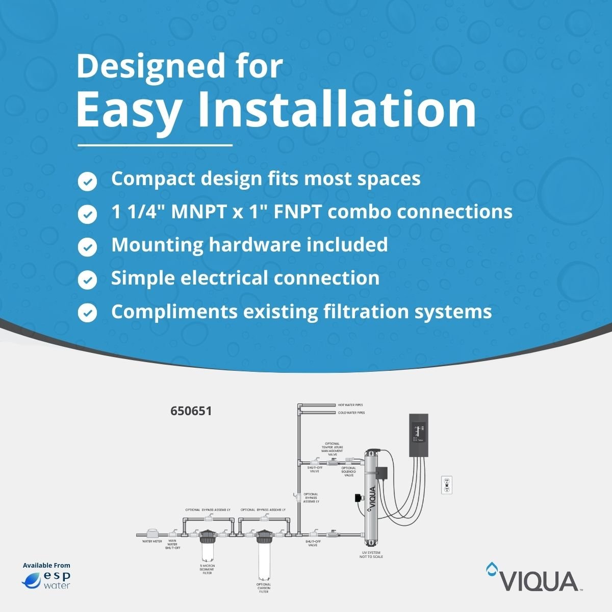 VIQUA 650651 H UV System, 45 GPM, 1" and 1.25" NPT 650651 - ESP Water
