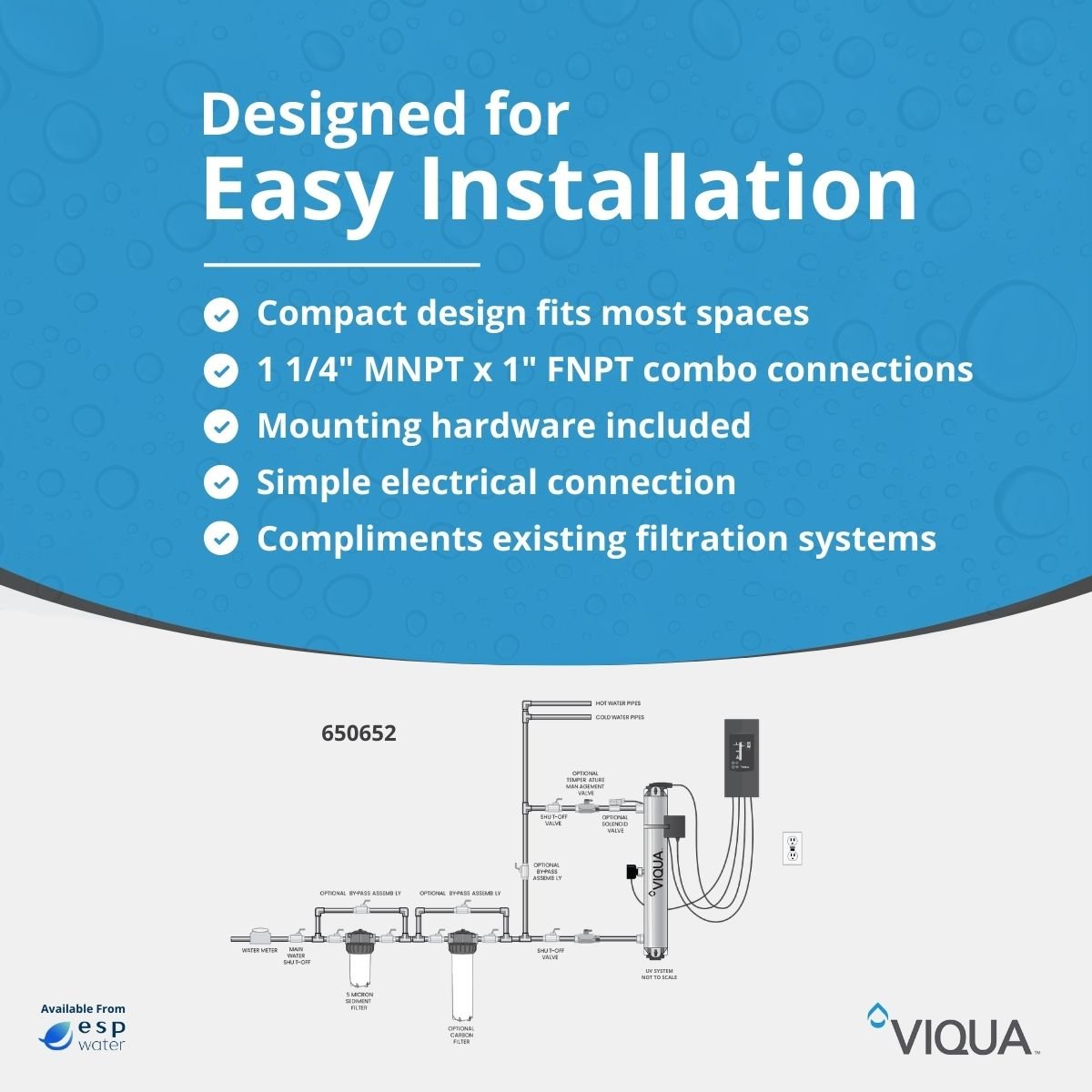VIQUA H+ 650652 UV water treatment system installation diagram