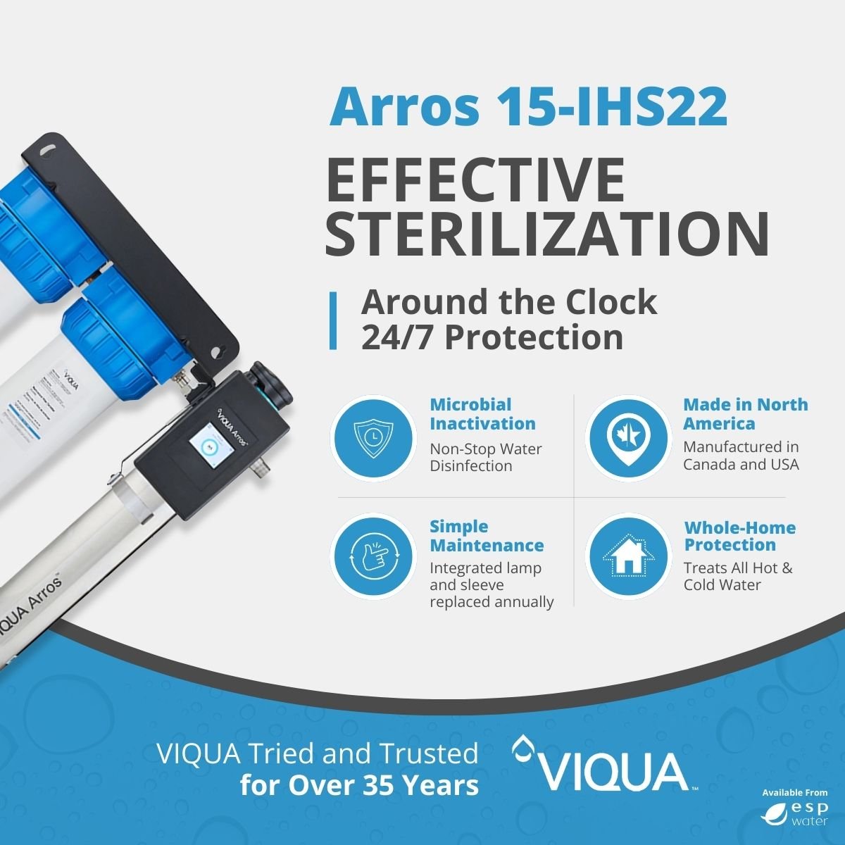 VIQUA Arros 15-IHS22 integrated 15 GPM UV water treatment system benefits