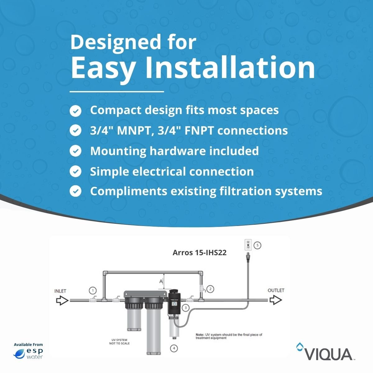 VIQUA Arros 15-IHS22 integrated UV and prefiltration system installation diagram