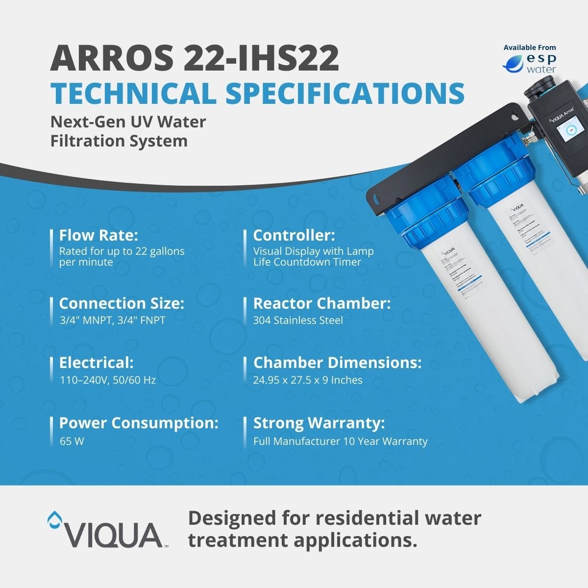 VIQUA Arros 22 - IHS22 Integrated 22 GPM UV System Arros 22-IHS22 - ESP Water
