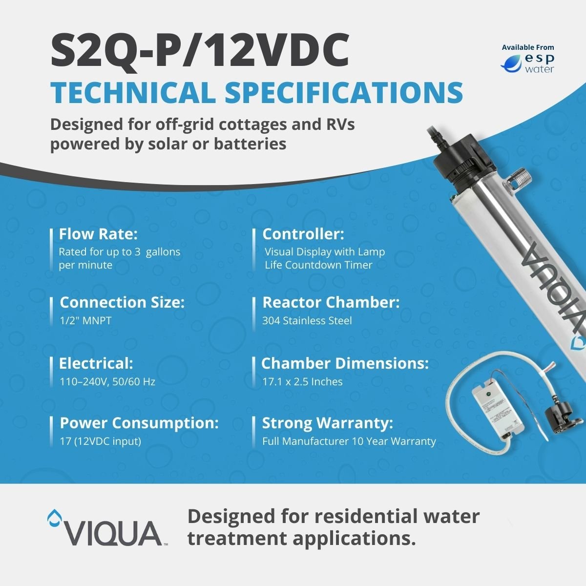 VIQUA S2Q - P/12VDC UV System 3 GPM 12VDC S2Q-P/12VDC - ESP Water
