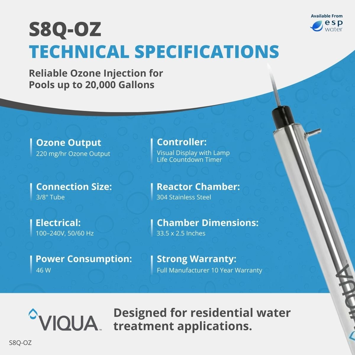 VIQUA S8Q - OZ Ozone System with Air Venturi 3/8" Connection S8Q-OZ - ESP Water