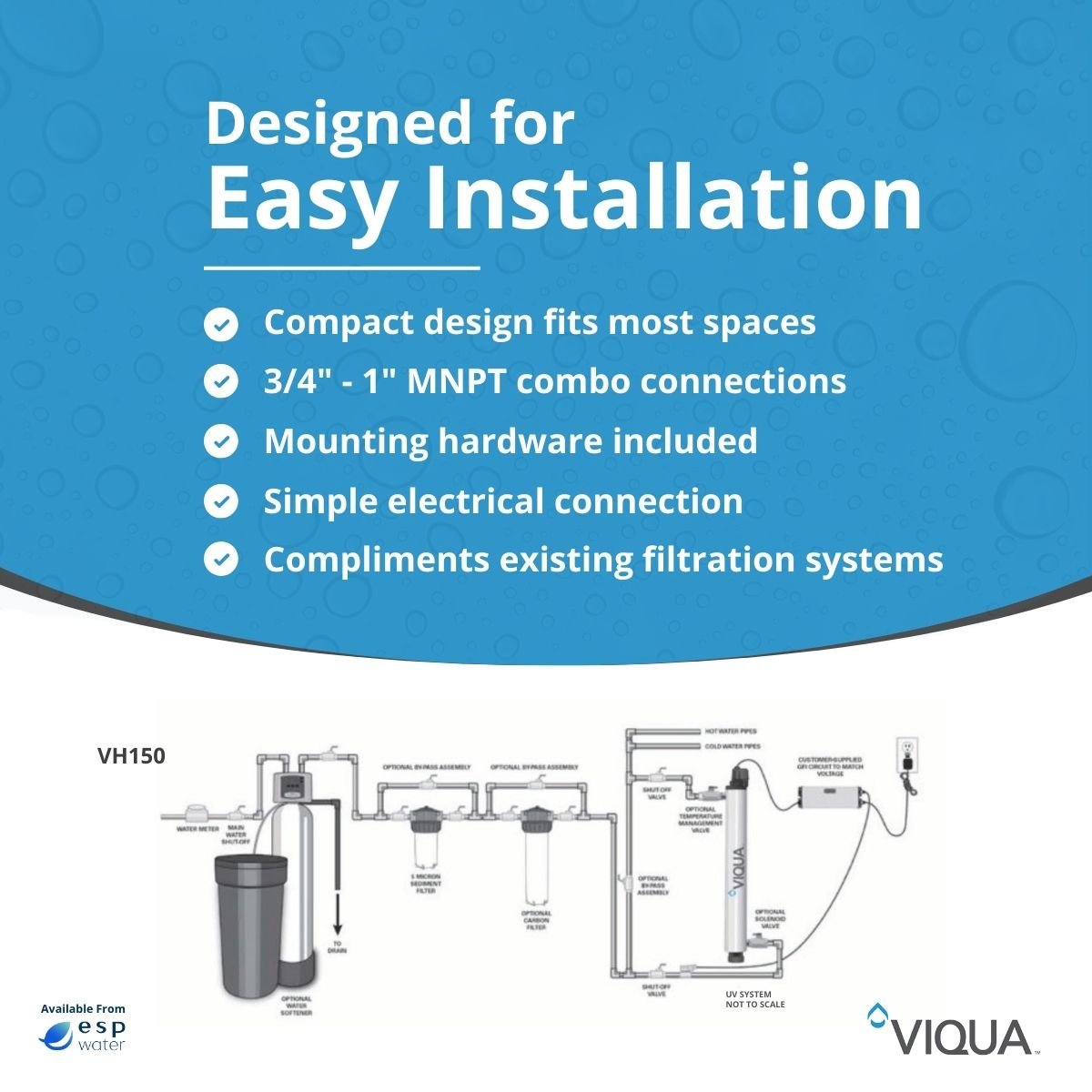 VIQUA VH150 point-of-entry UV water treatment system installation diagram