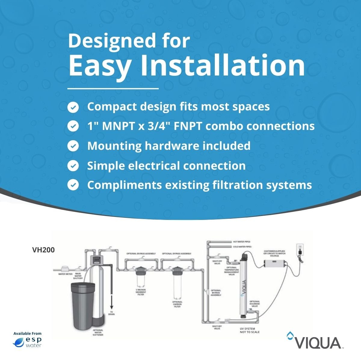 VIQUA VH200 9 GPM UV system installation diagram for whole-home water treatment
