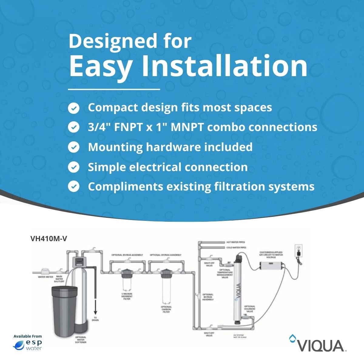 VIQUA VH410M - V UV System with Sensor, NSF 55 Class B, 14 GPM VH410M-V - ESP Water