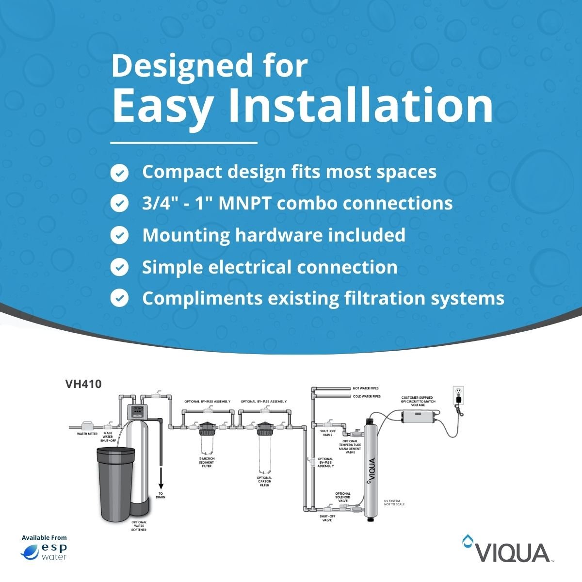 VIQUA VH410 18 GPM UV system installation diagram for point-of-entry water treatment