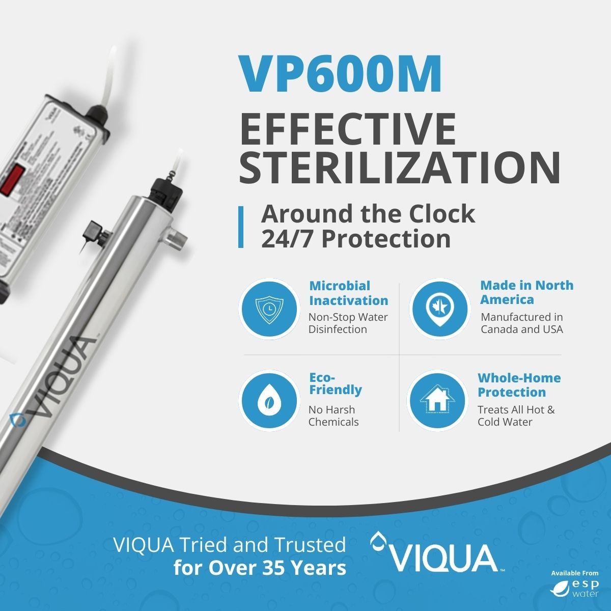 VIQUA VP600M UV system benefits with real-time UV intensity monitoring for commercial applications up to 24 GPM