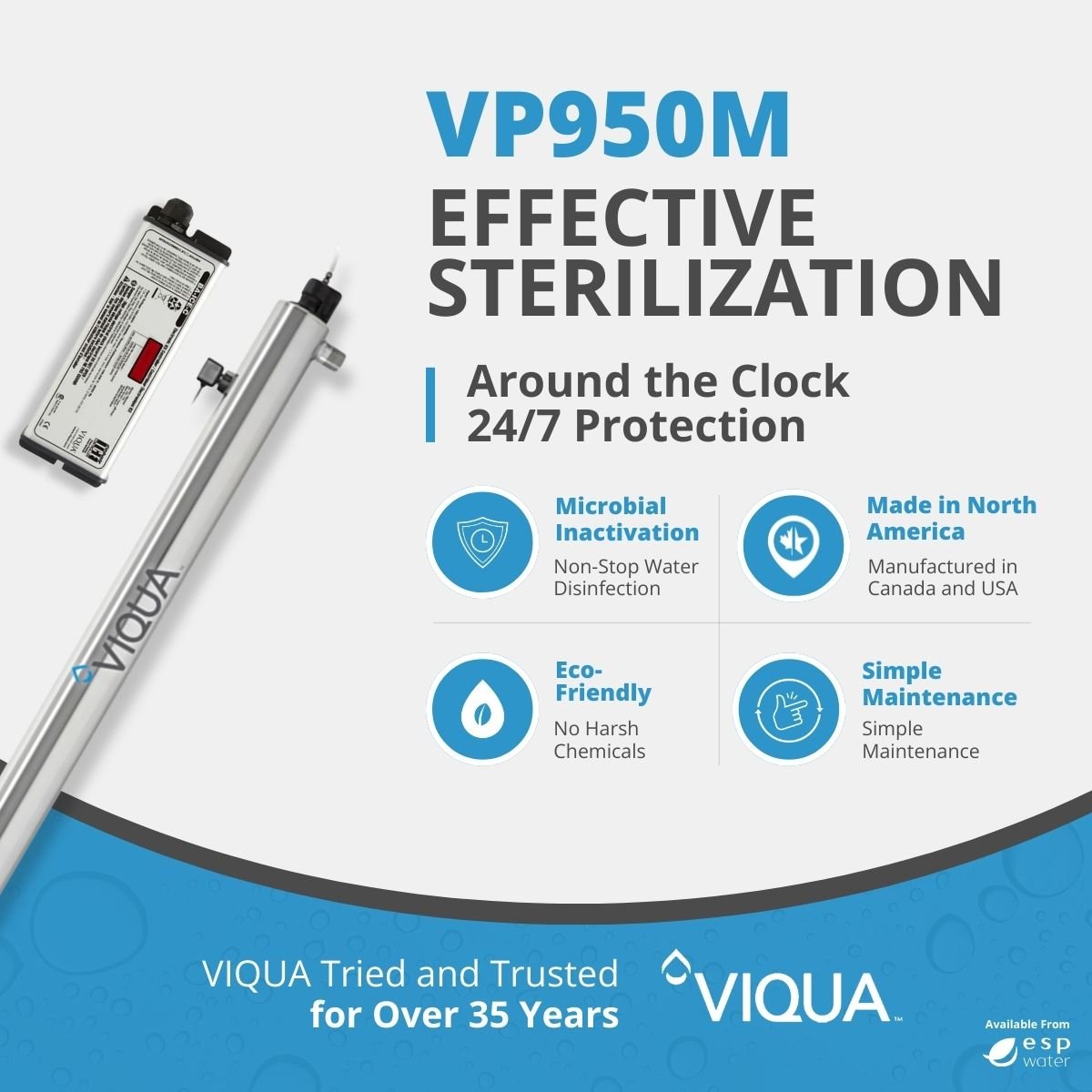 VIQUA VP950M UV system benefits with real-time UV intensity monitoring for flow rates up to 34 GPM