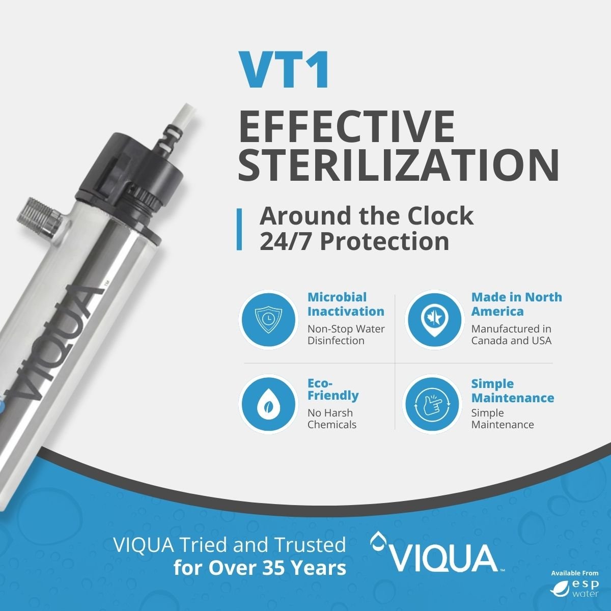 VIQUA VT1 UV system benefits for point-of-use water treatment up to 1 GPM