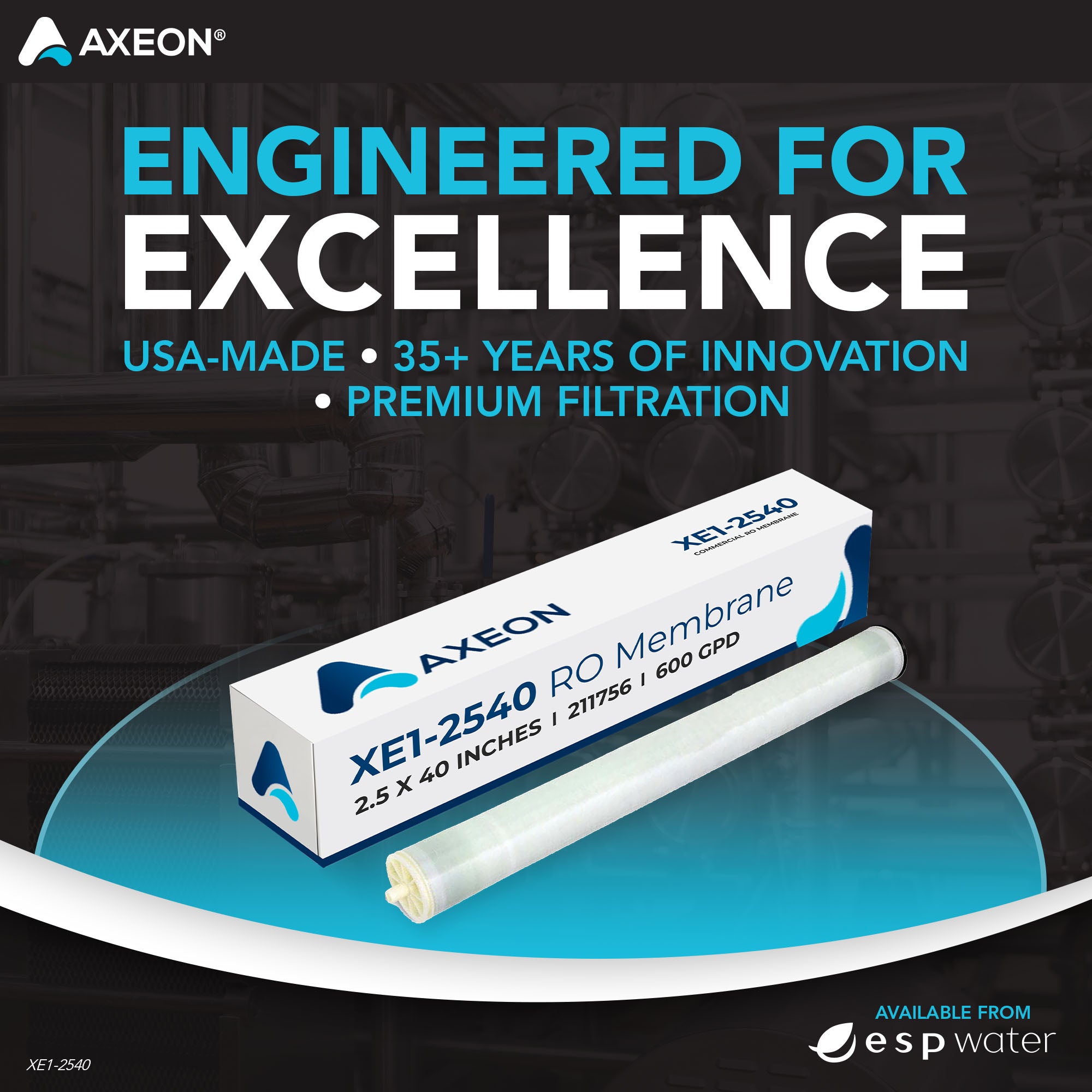 AXEON XE1 - 2540 RO Membrane 600 GPD, 100 PSI, 2.5"x40" 211756 211756 - ESP Water