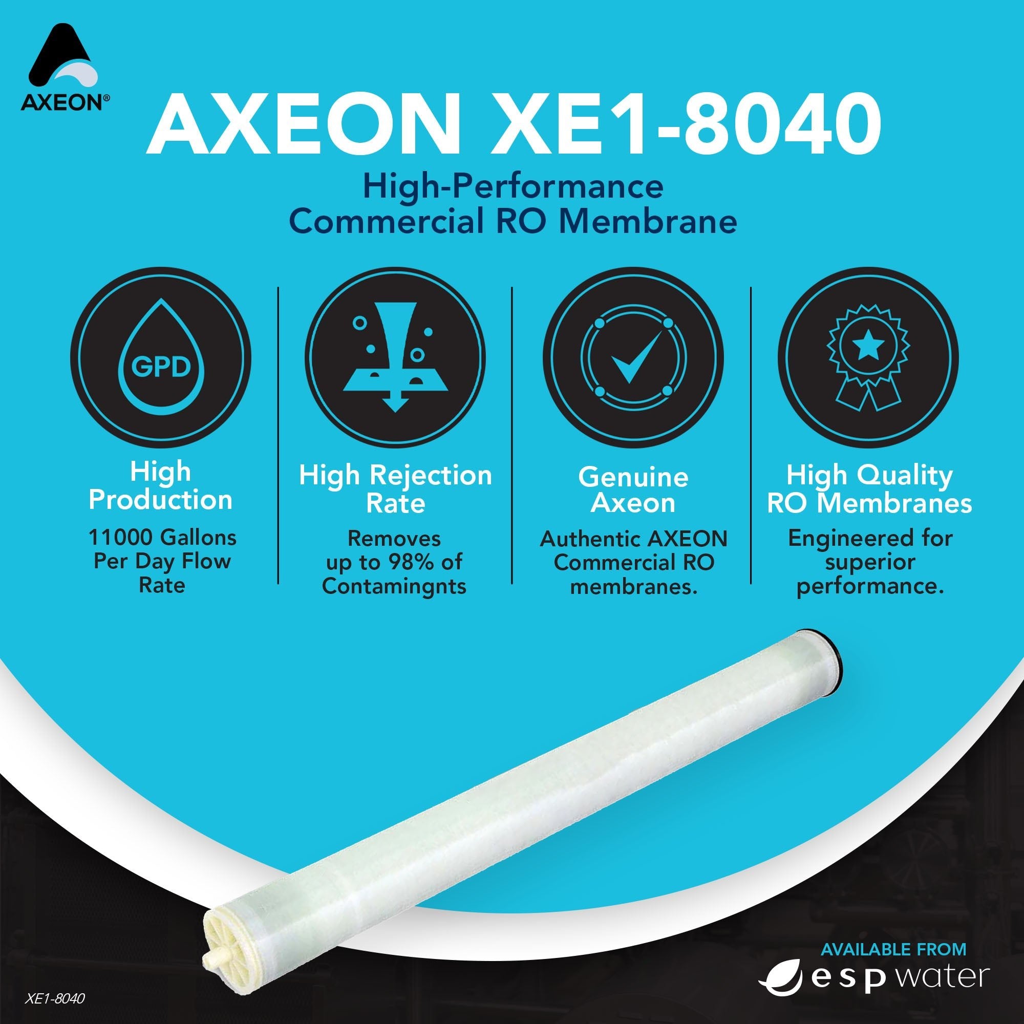 AXEON XE1 - 8040 RO Membrane 11000 GPD, 100 PSI, 8 x 40 Inches, 211688 211688 - ESP Water
