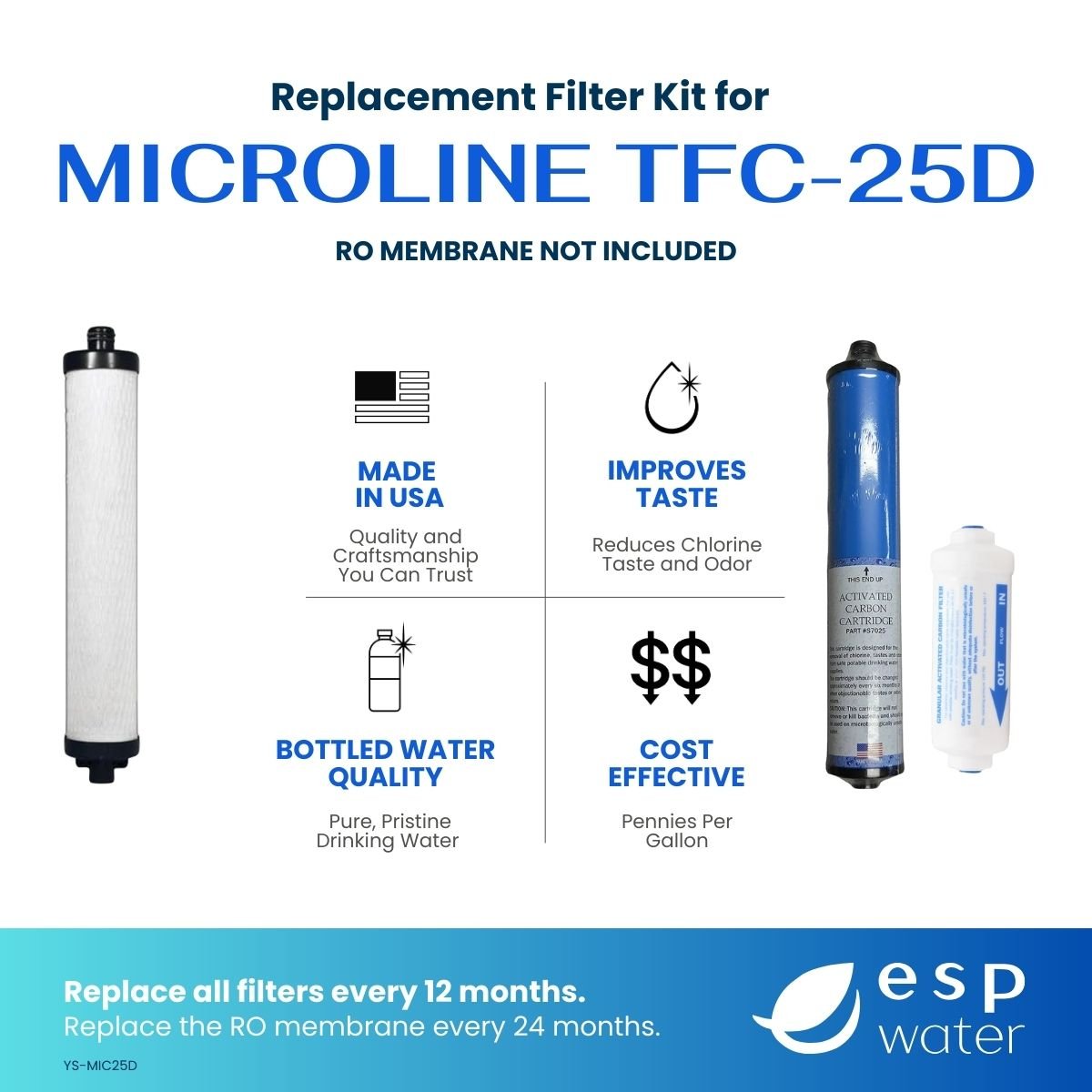 Microline TFC - 25D Filter Kit - RO Membrane Sold Separately YS-MIC25D - ESP Water