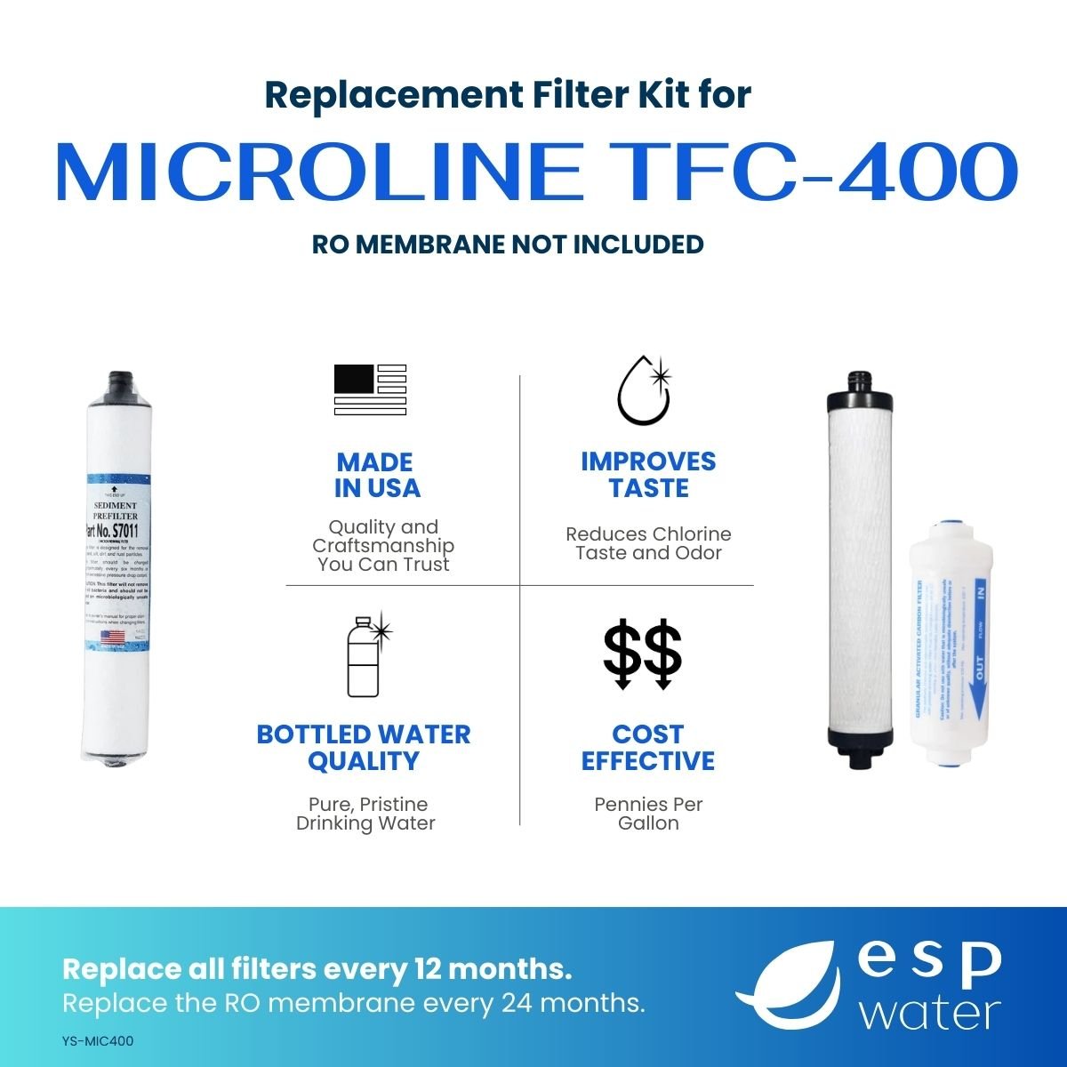 Microline YS-MIC400 replacement kit benefits for annual TFC-400 pre-filter and post-filter maintenance without the membrane