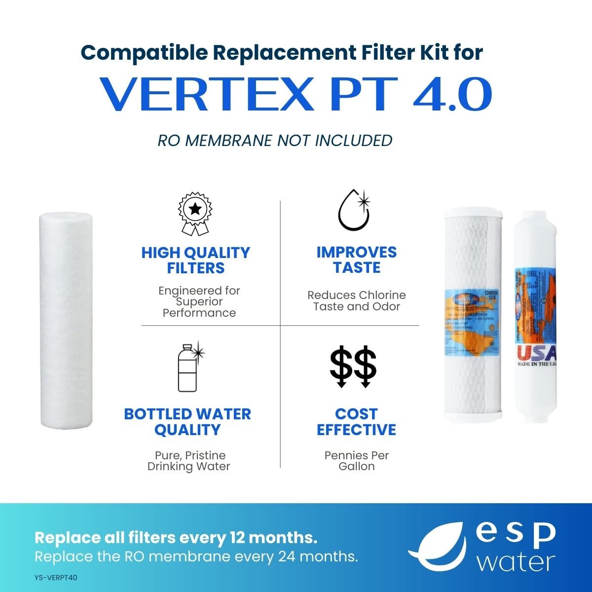 Vertex PT-4.0 yearly RO filter kit benefits with 35/36 GPD membrane sold separately