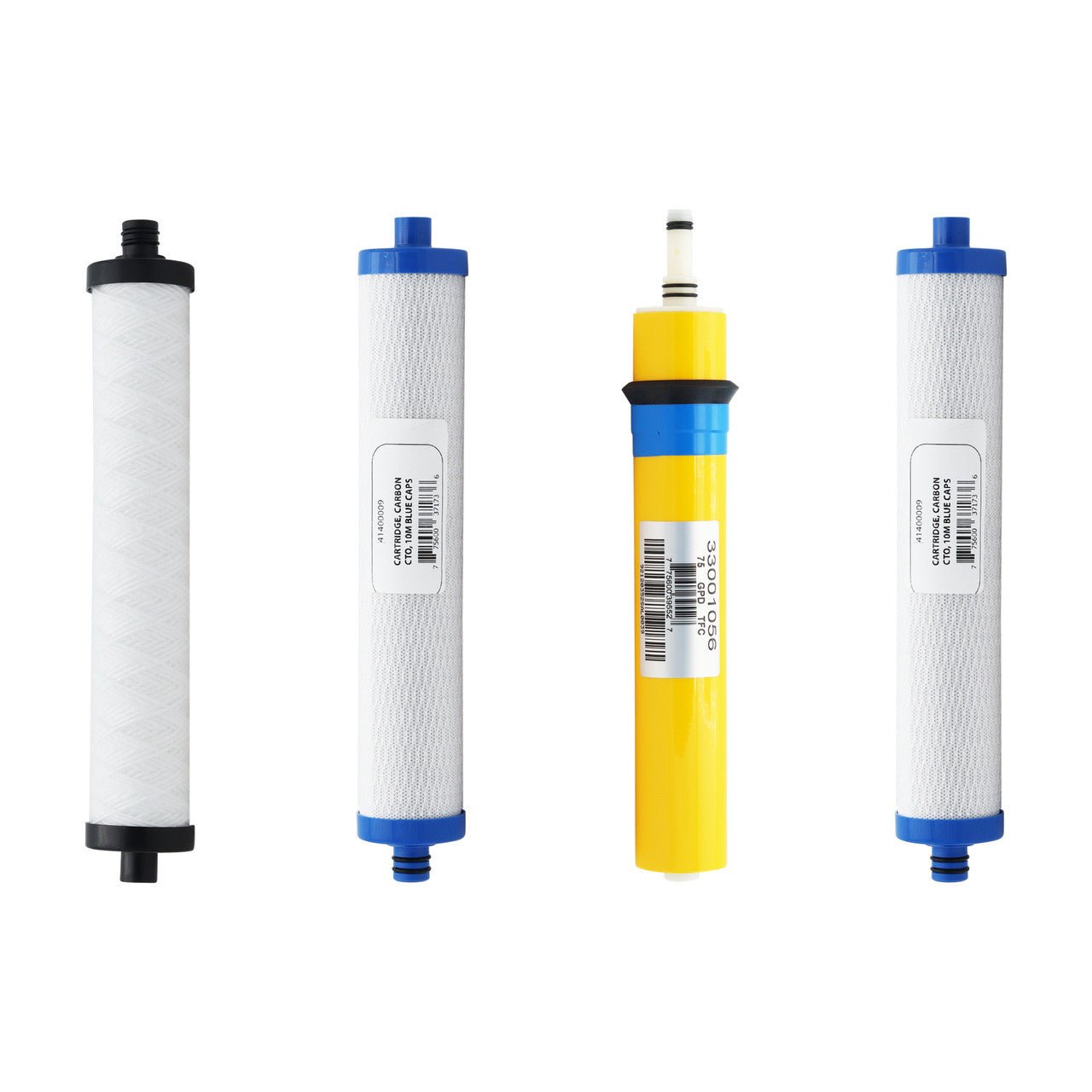 Hydrotech 4VTFC75G and 4VTFC75G-PB replacement filter kit with 75 GPD reverse osmosis membrane