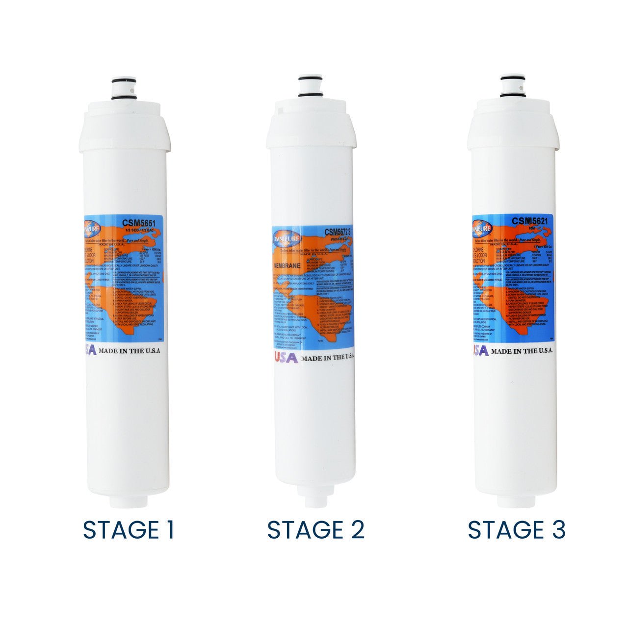SQC3 compatible three-filter set with CSM5651, CSM5672 50 GPD membrane and CSM5621
