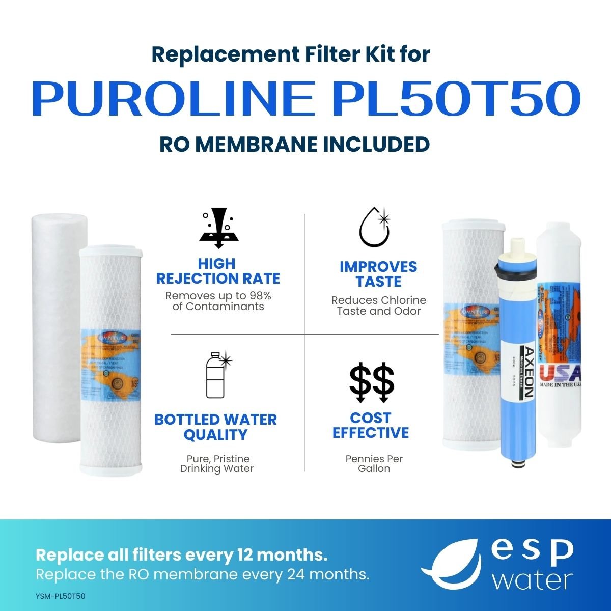 PuROLine PL50T50 compatible RO filter kit benefits with sediment carbon and membrane filtration