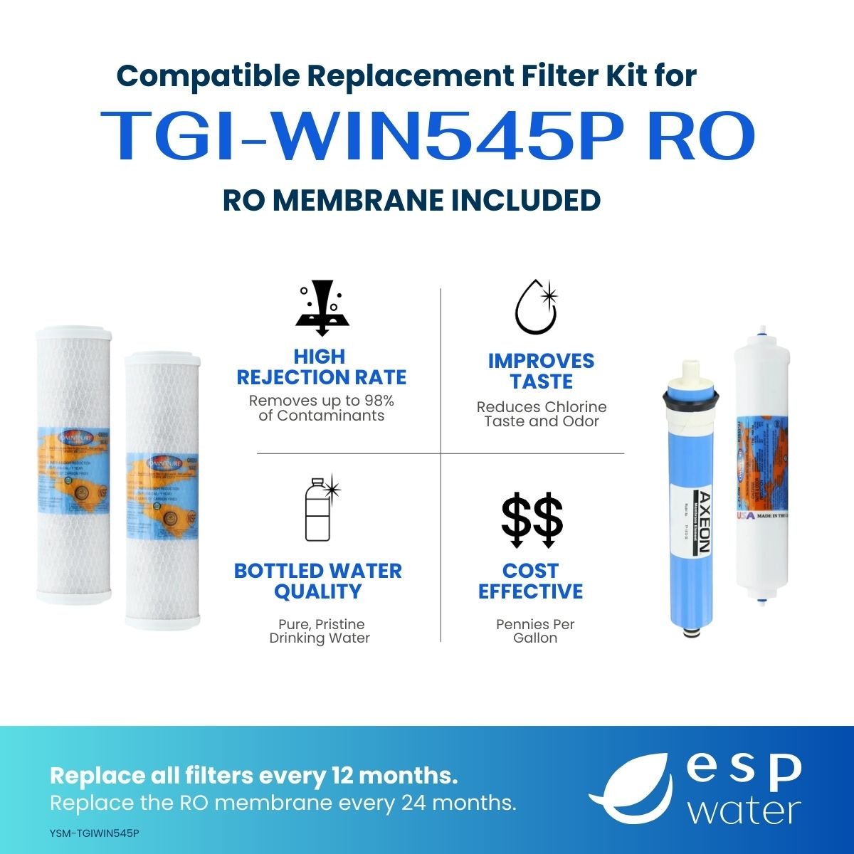 TGI WIN-545P compatible RO filter kit benefits with sediment carbon and membrane filtration