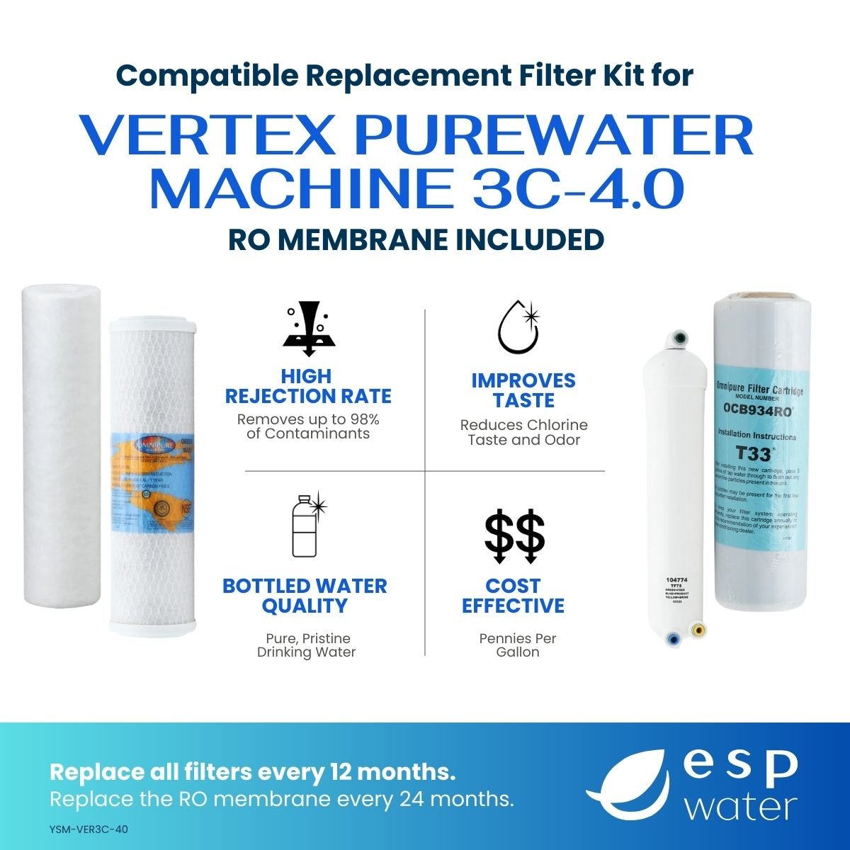 Vertex PureWater Machine 3C-4.0 RO replacement kit benefits with membrane included