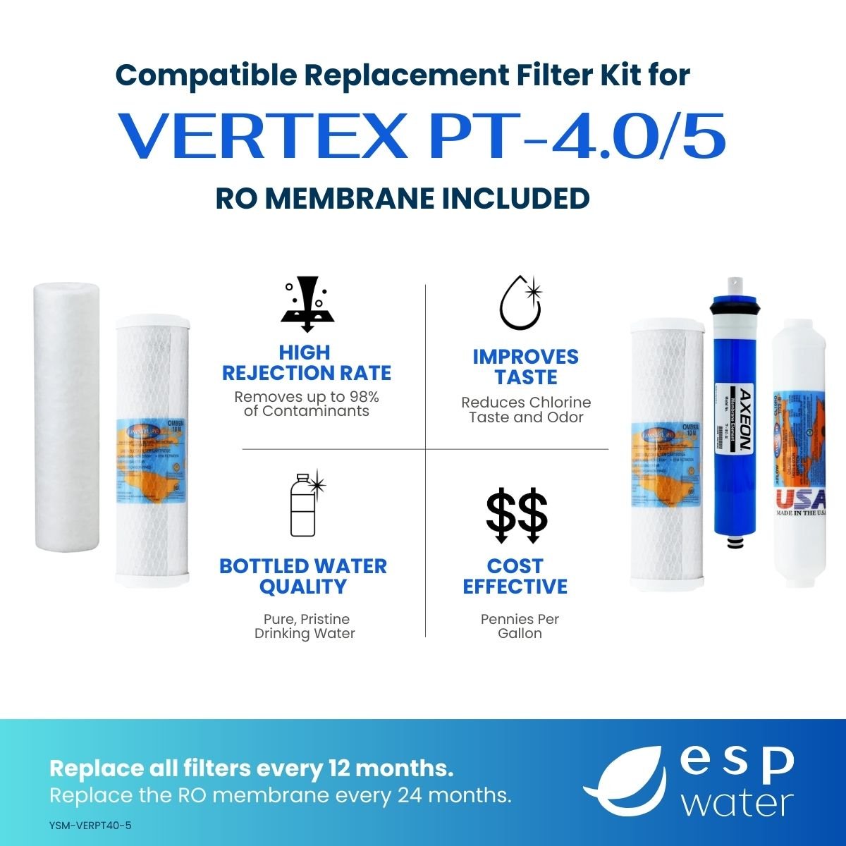 Vertex PT-4.0/5 RO replacement kit benefits with membrane included