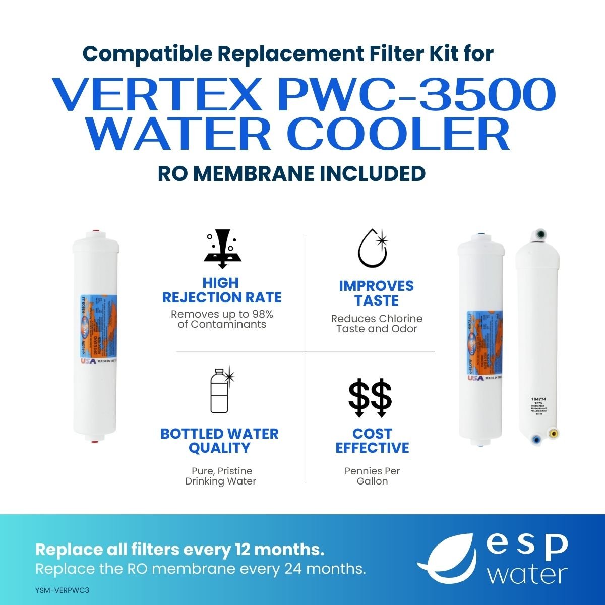 Vertex PWC-3500 compatible RO filter kit benefits with 75 GPD membrane included
