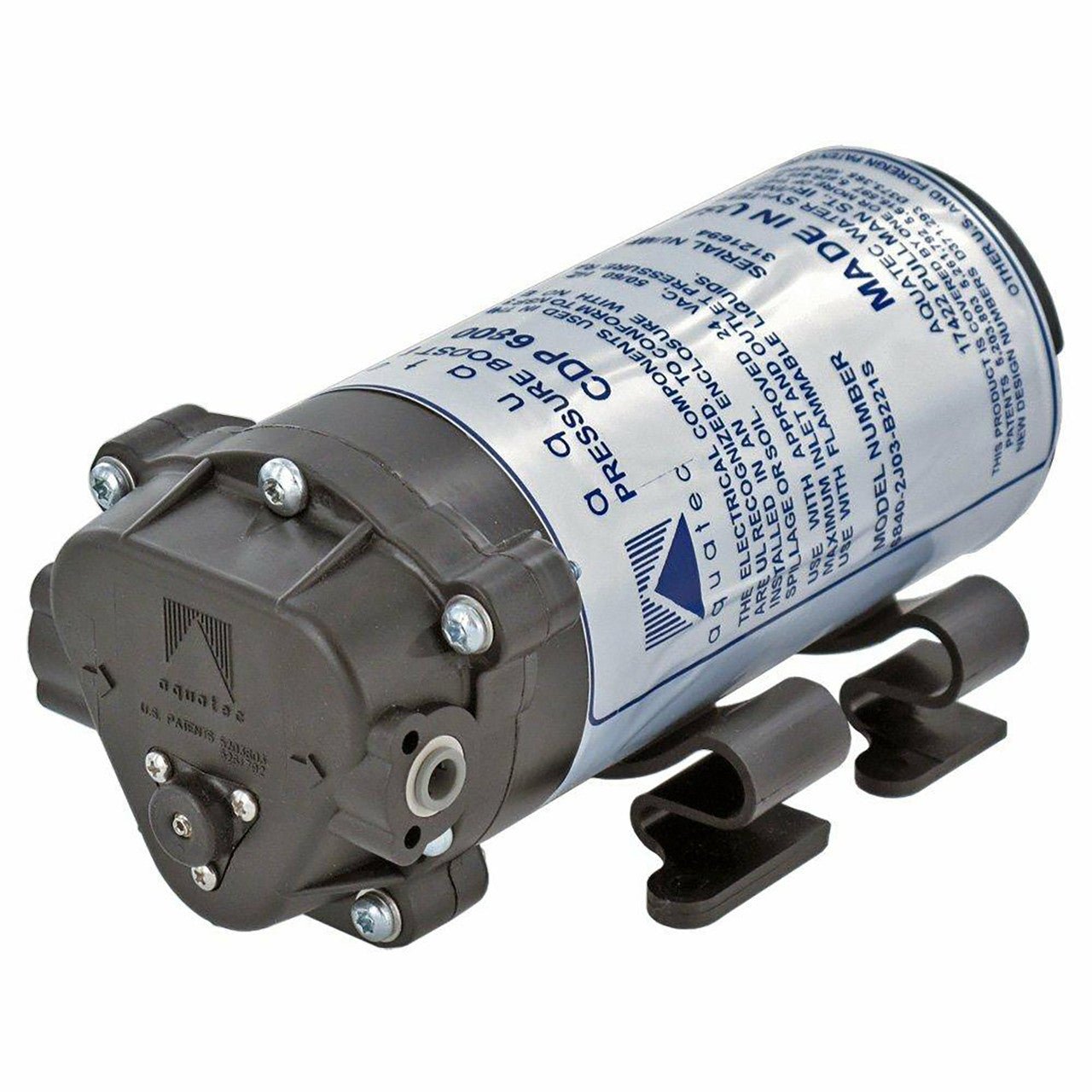 Aquatec 6840-2J03-B221 6800 Series booster pump with 1/4-inch fittings for RO systems up to 50 GPD