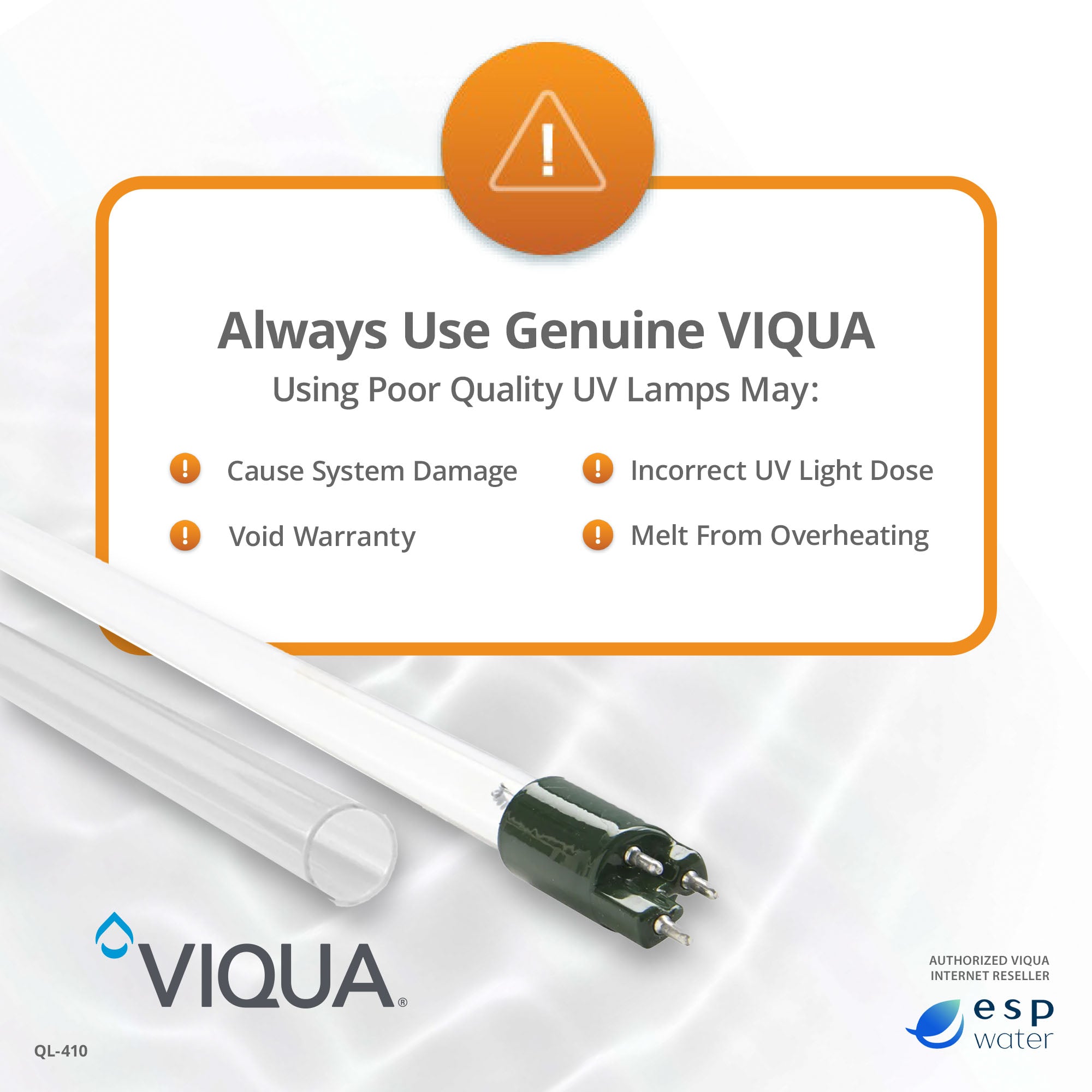 Genuine VIQUA QL-410 UV lamp and quartz sleeve replacement kit