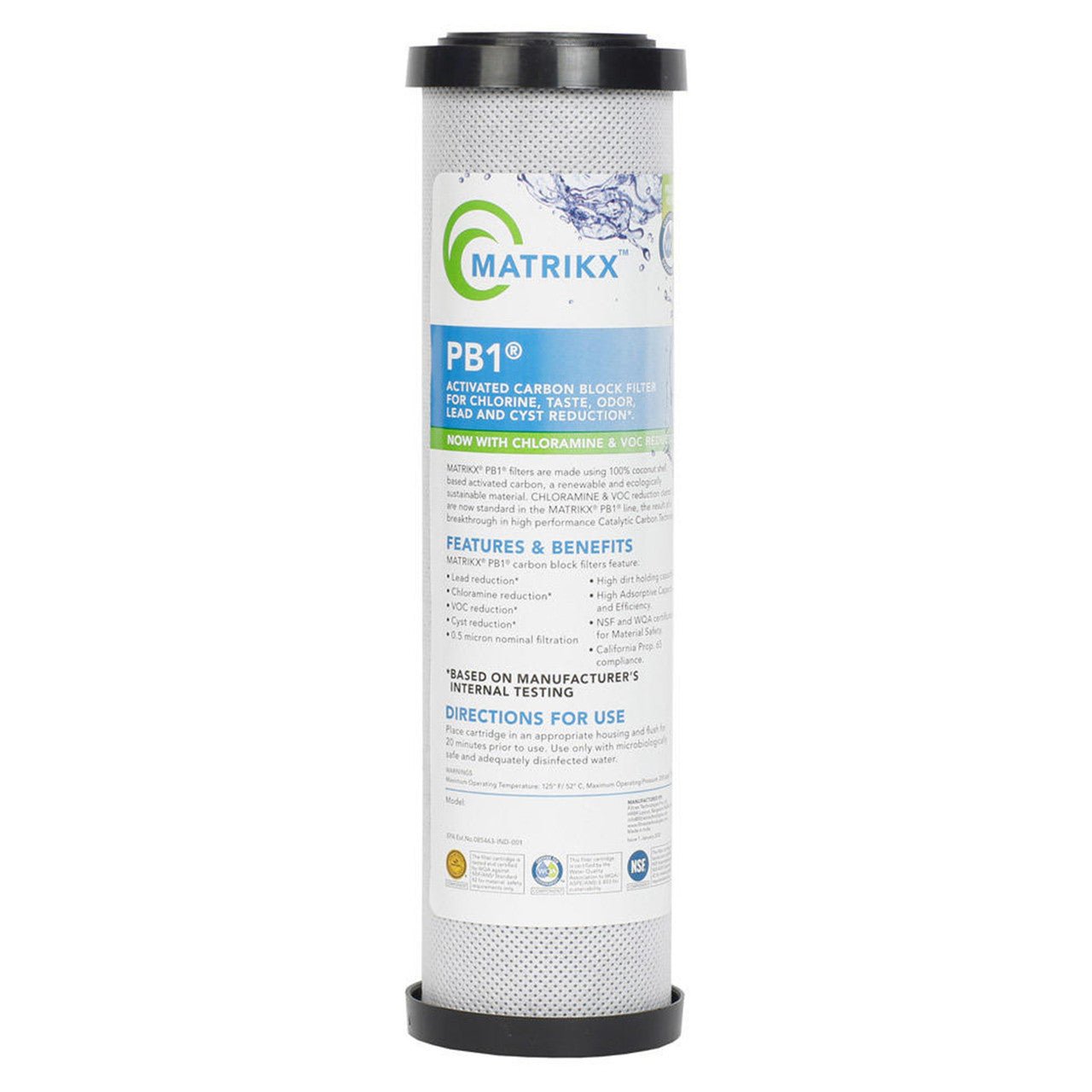 MATRIKX PB1 06-250-10 0.5-micron carbon block filter, 2.5 x 10 inch
